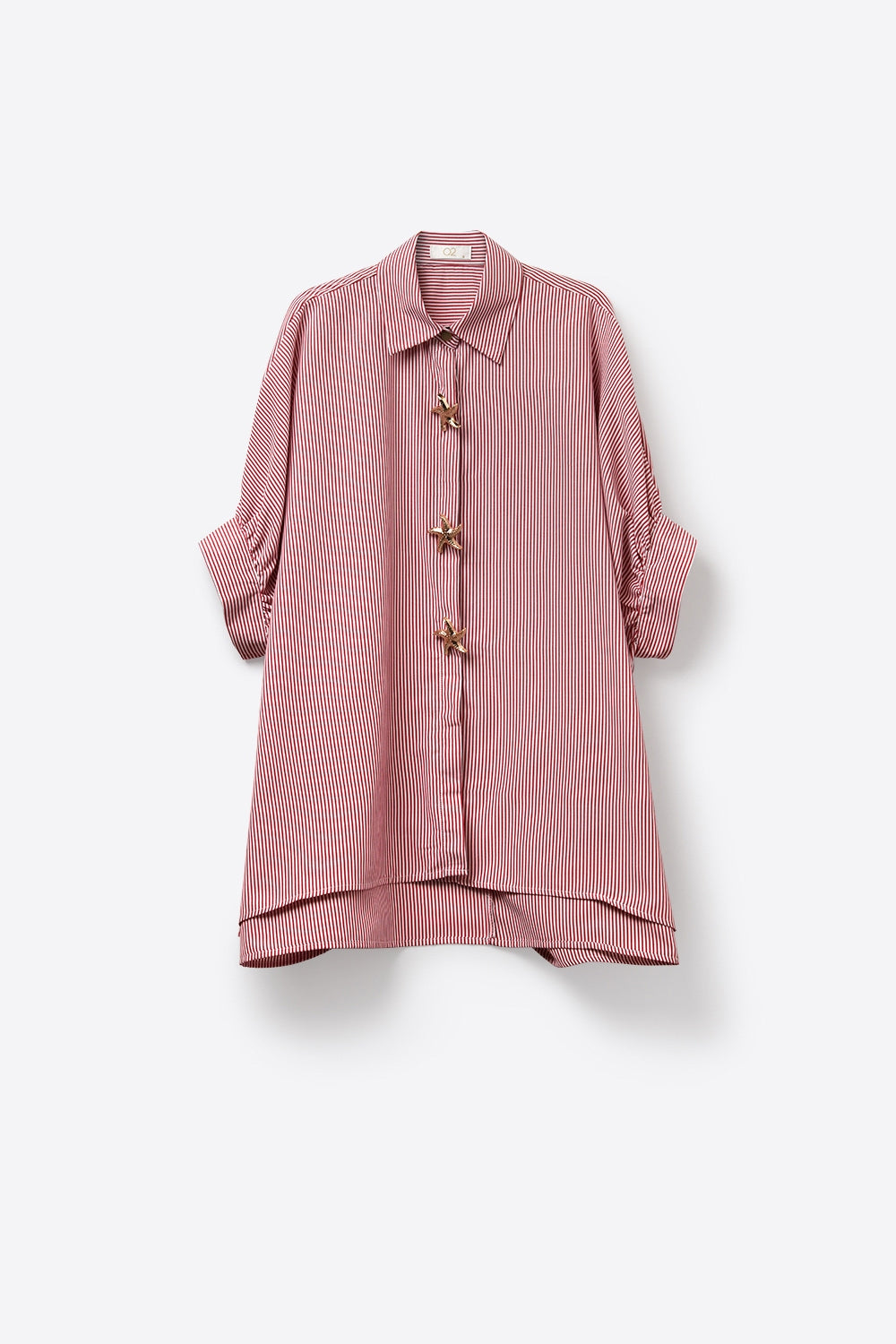 Pink Oversized Striped Poplin Shirt with Starfish Buttons