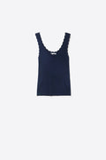 Navy Ribbed Knit Tank with Scalloped Neckline