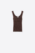 Brown Ribbed Knit Floral Scoop Neck Tank Top