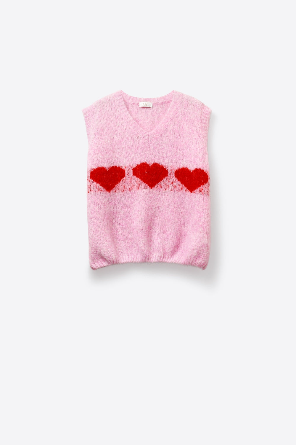 Relaxed-Fit Fluffy pink Knit Vest with Heart Motif