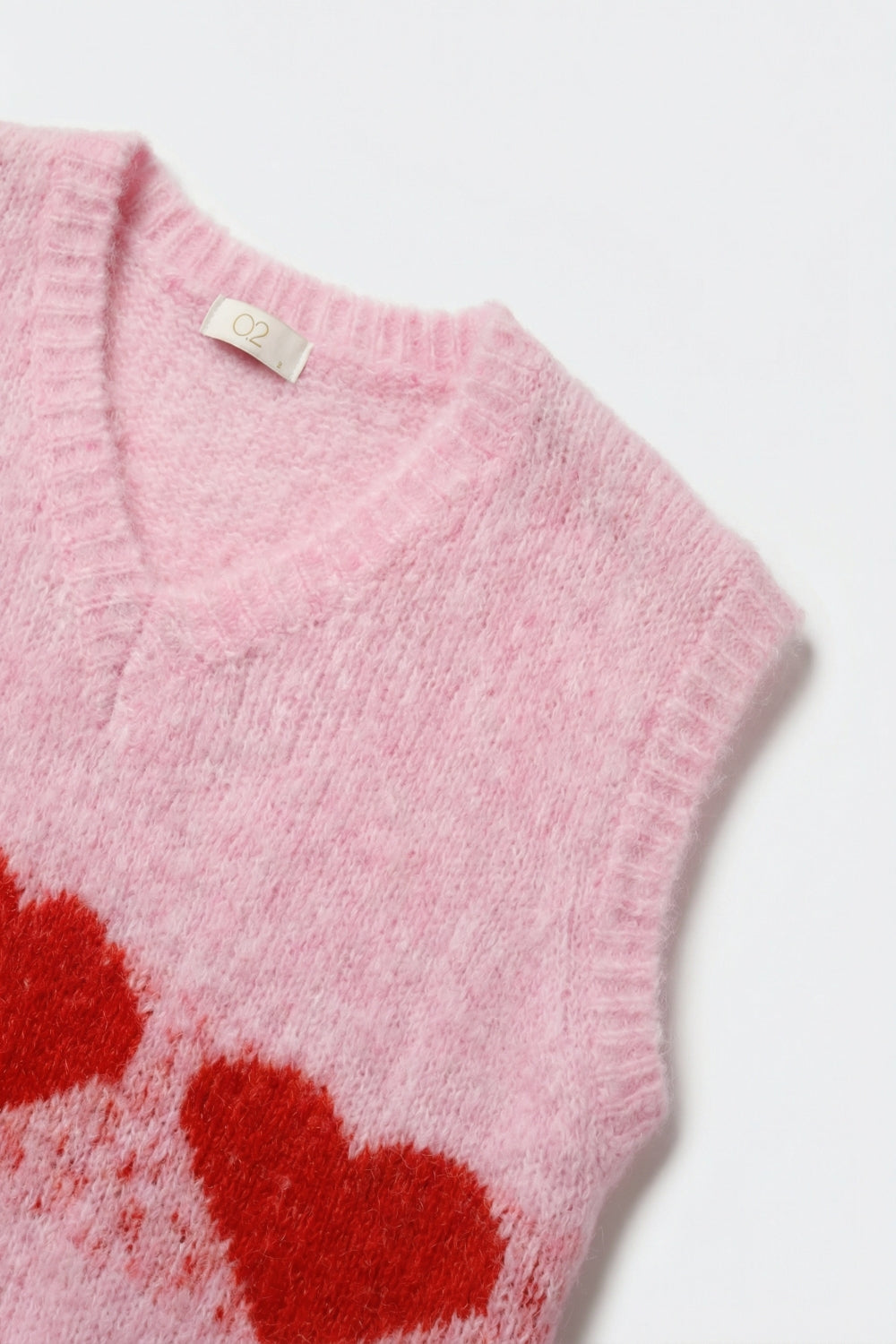Relaxed-Fit Fluffy pink Knit Vest with Heart Motif