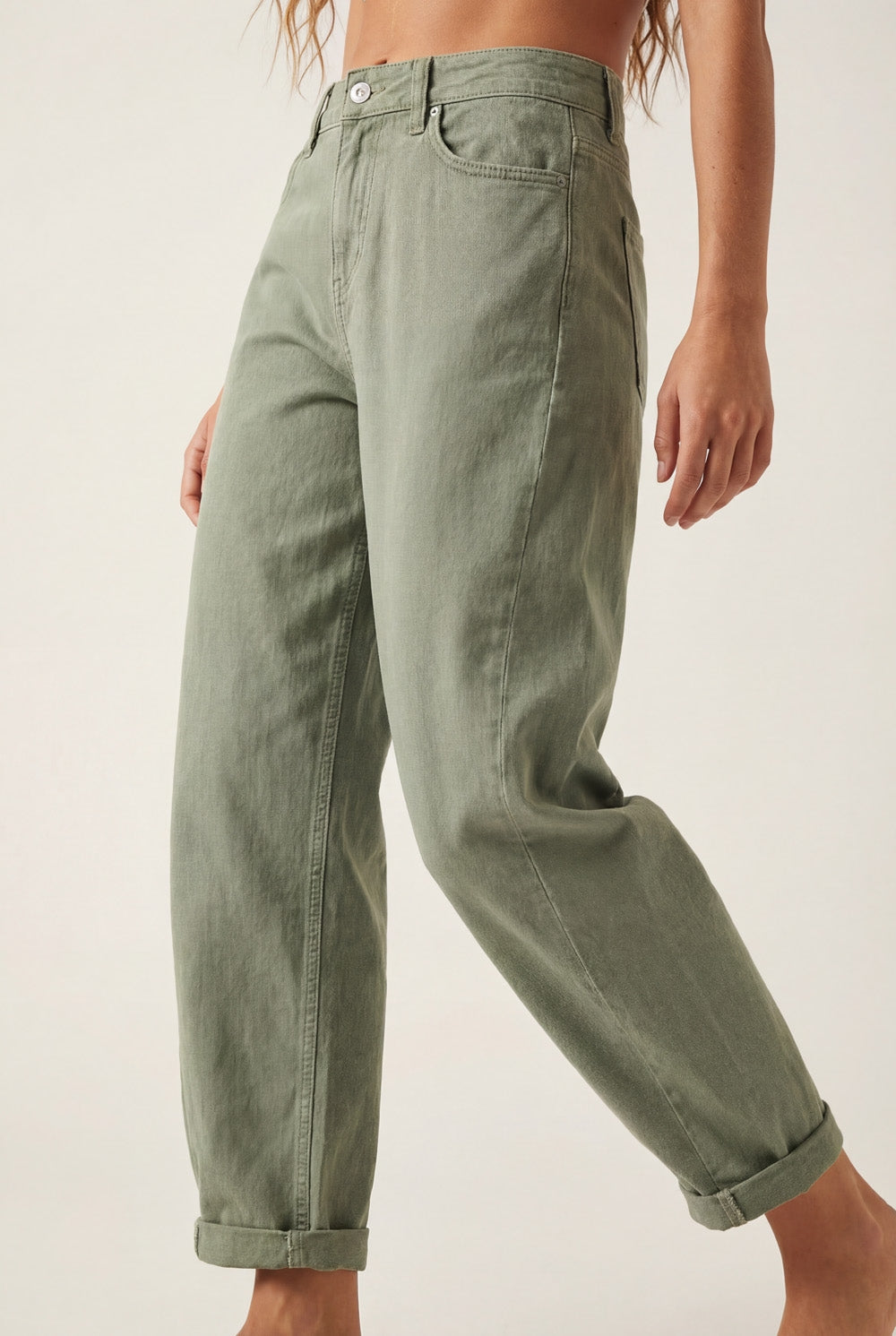 High-Rise Barrel-Leg Pants in Soft khaki color