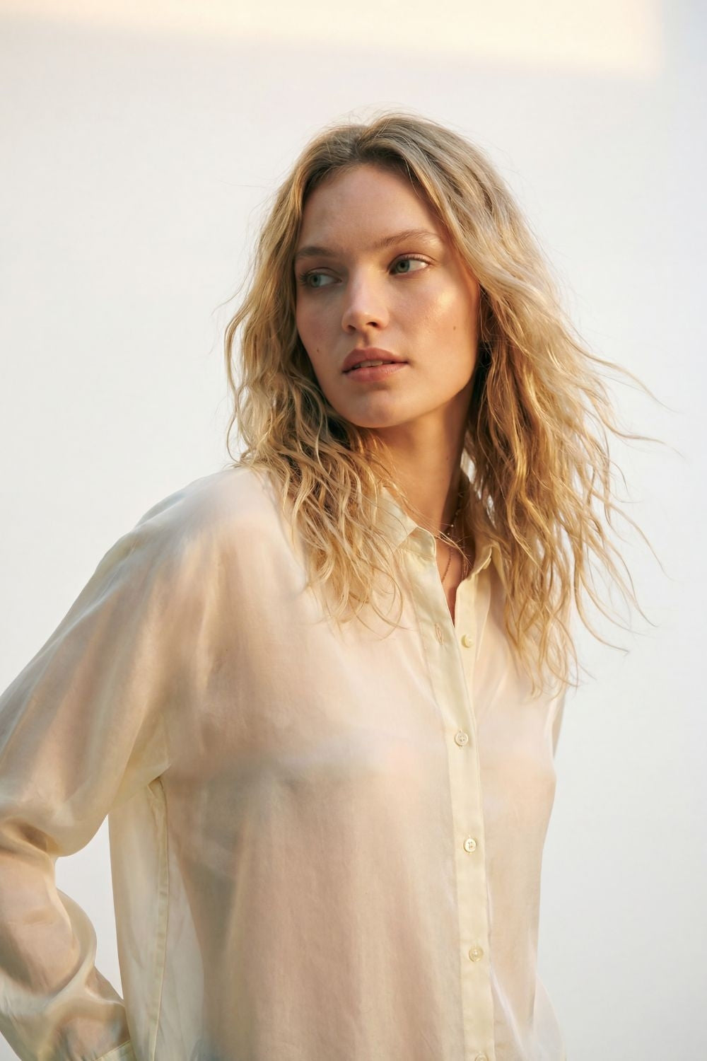 shiny satin Shirt with Relaxed Fit in white color