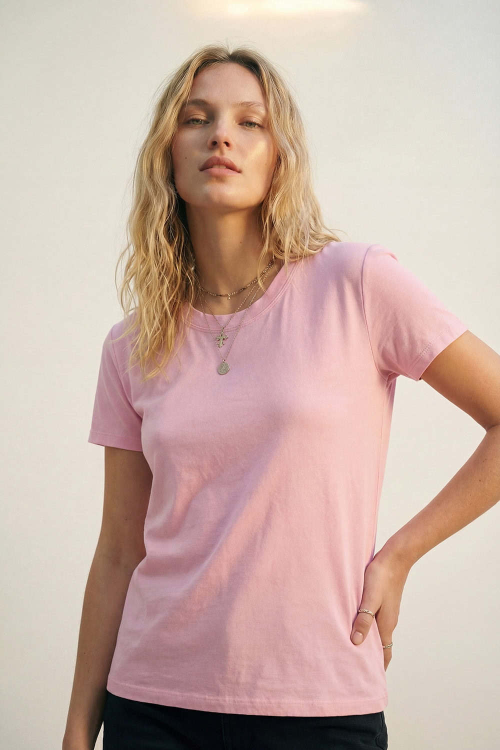 Lightweight Soft Viscose T-Shirt in baby pink