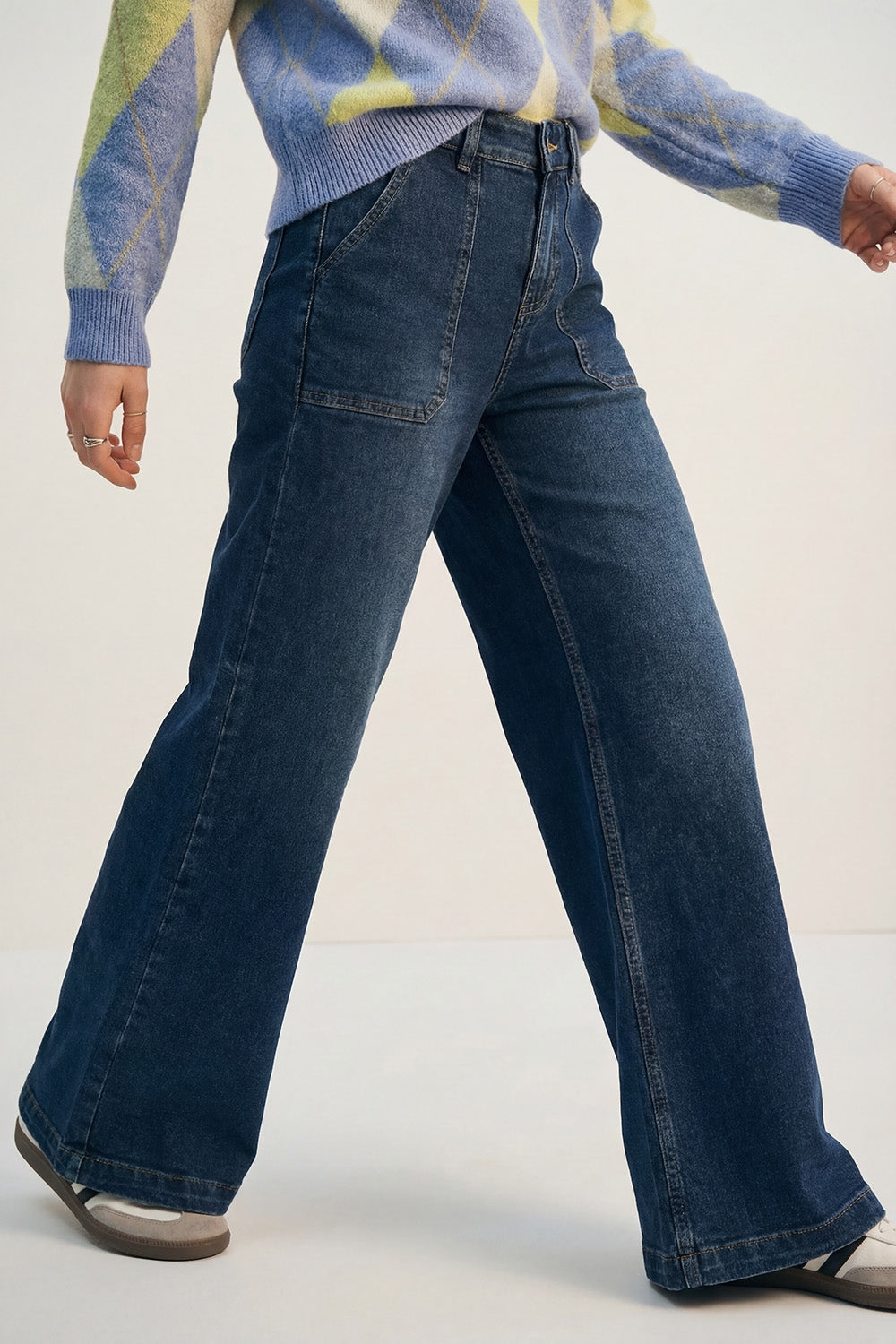 Wide-Leg Denim Jeans with Utility Patch Pockets