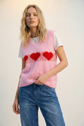Relaxed-Fit Fluffy pink Knit Vest with Heart Motif