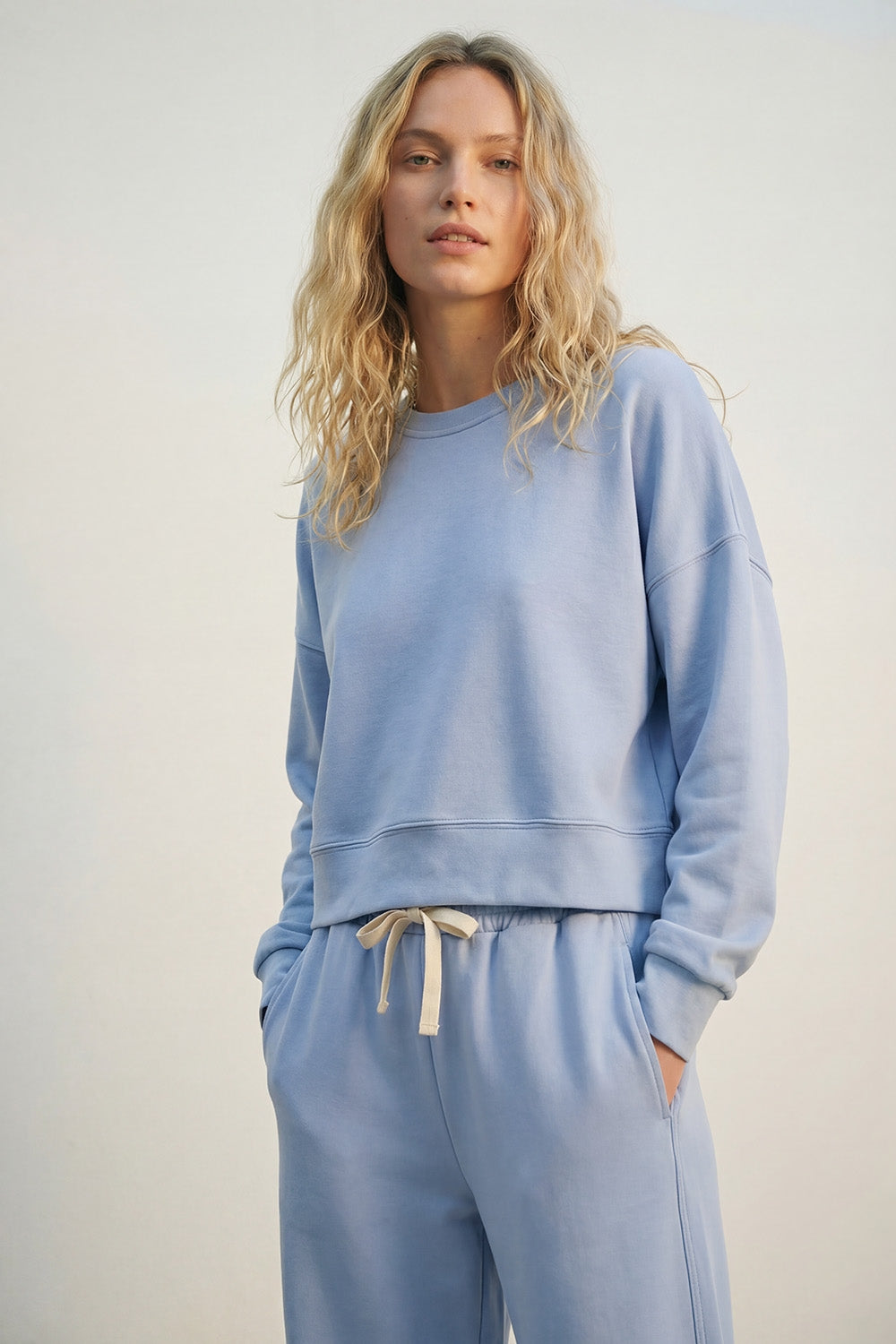 Super-Soft Knit Jogger Pants in blue with Drawstring Waist