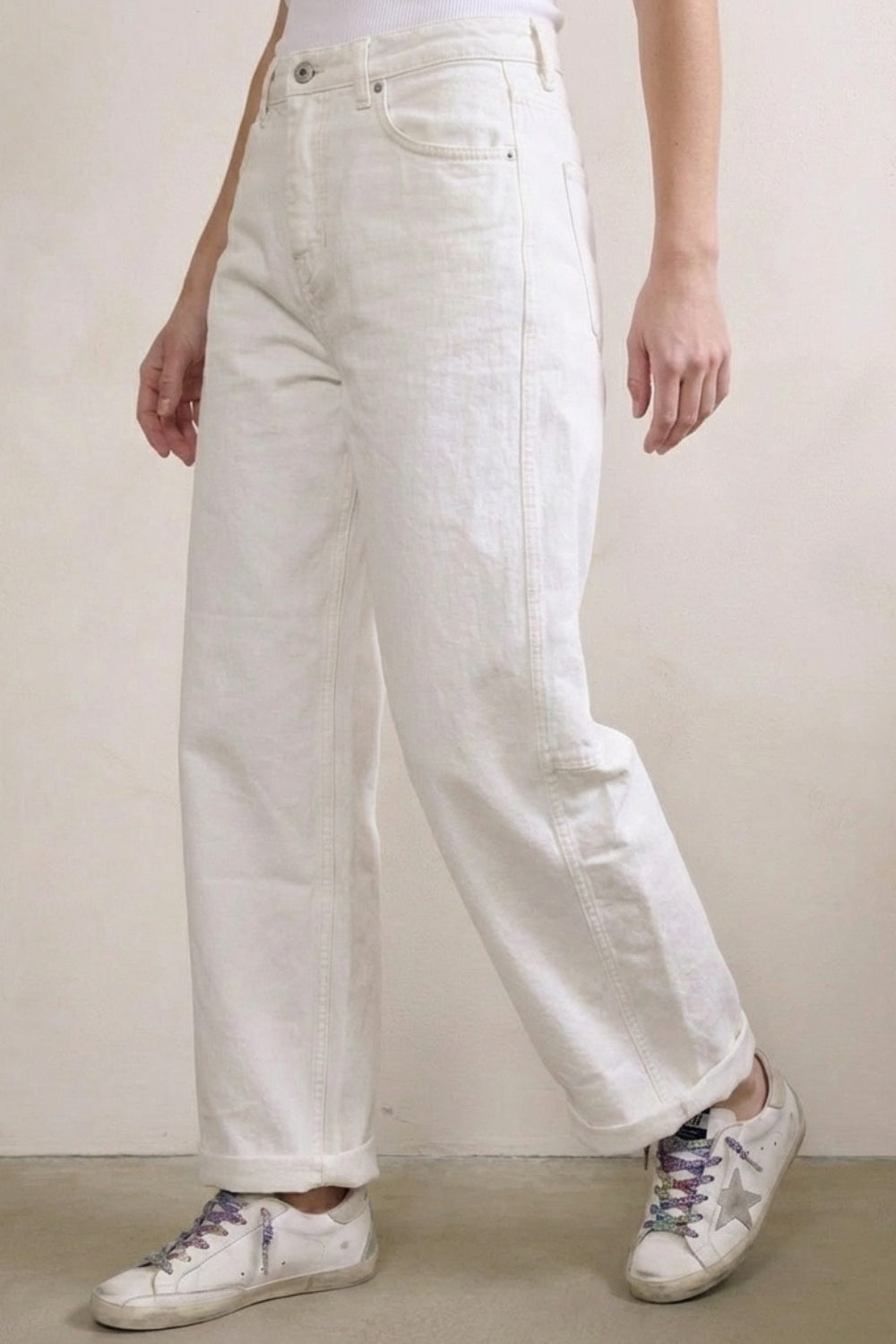 White Relaxed Fit Casual Wide-Leg Pants in Barrel Style
