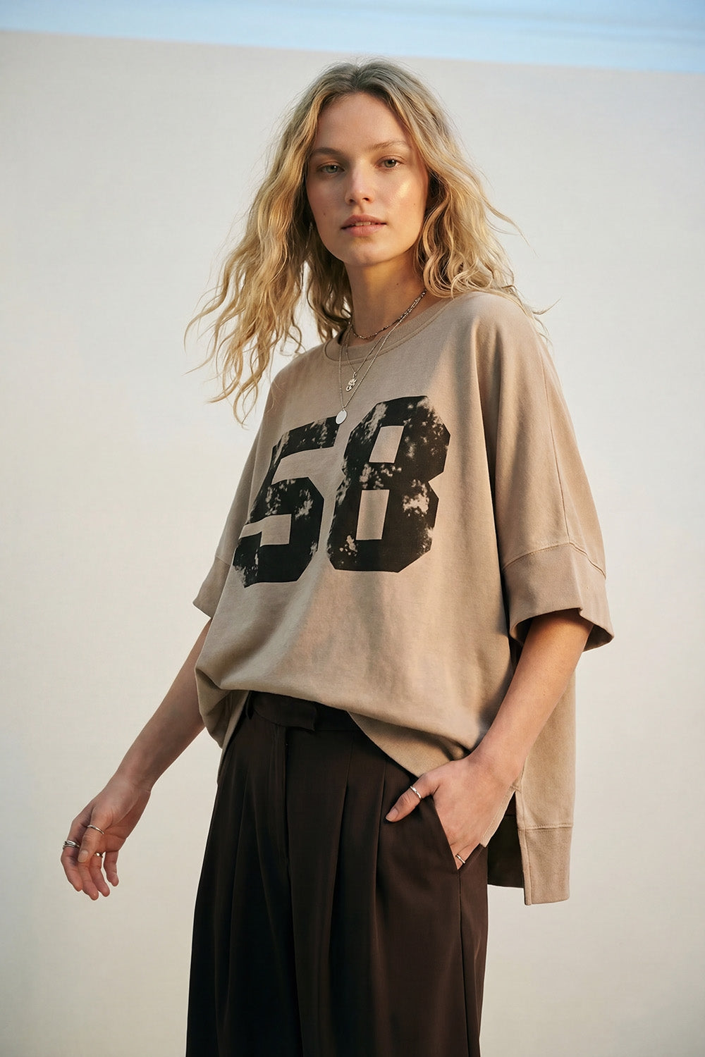 Oversized Cotton sweatshirt with 58 Graphic logo and Side Slits