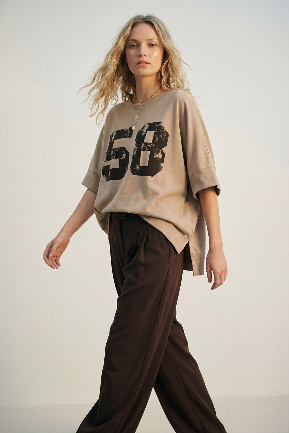 Oversized Cotton sweatshirt with 58 Graphic logo and Side Slits