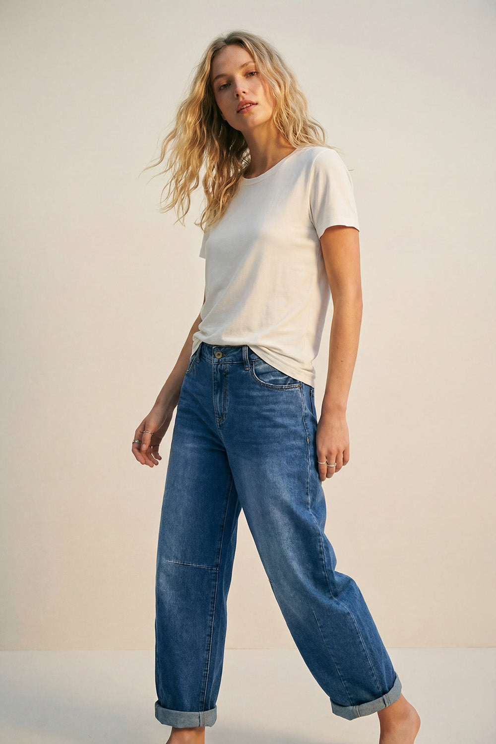 White basic Crew Neck Short Sleeve T-shirt in viscose fabric