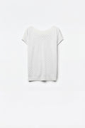 White Textured Knit Sweater with Diamond Pattern