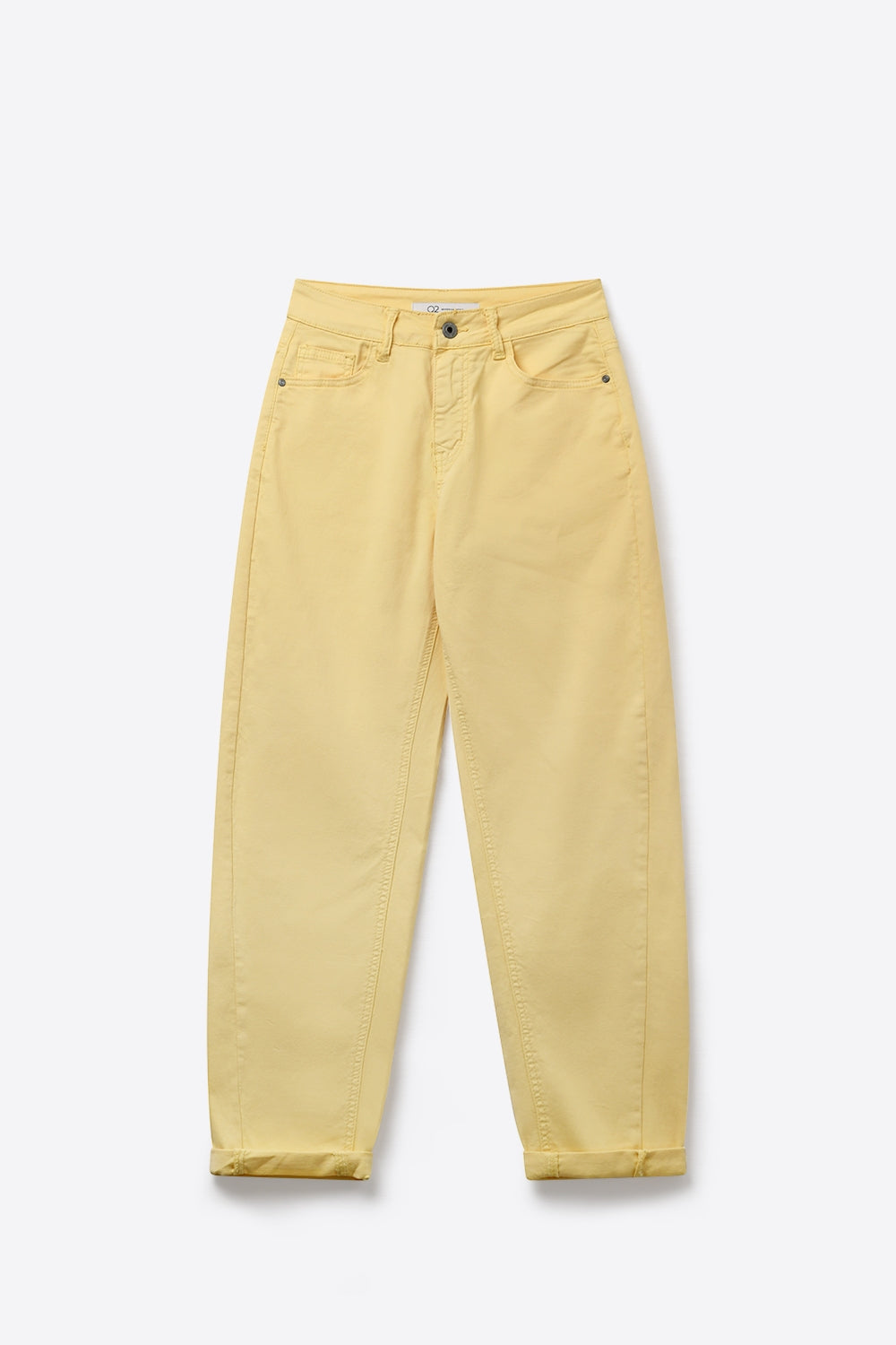 High-Rise Barrel-Leg Pants With Rolled Hem in Yellow
