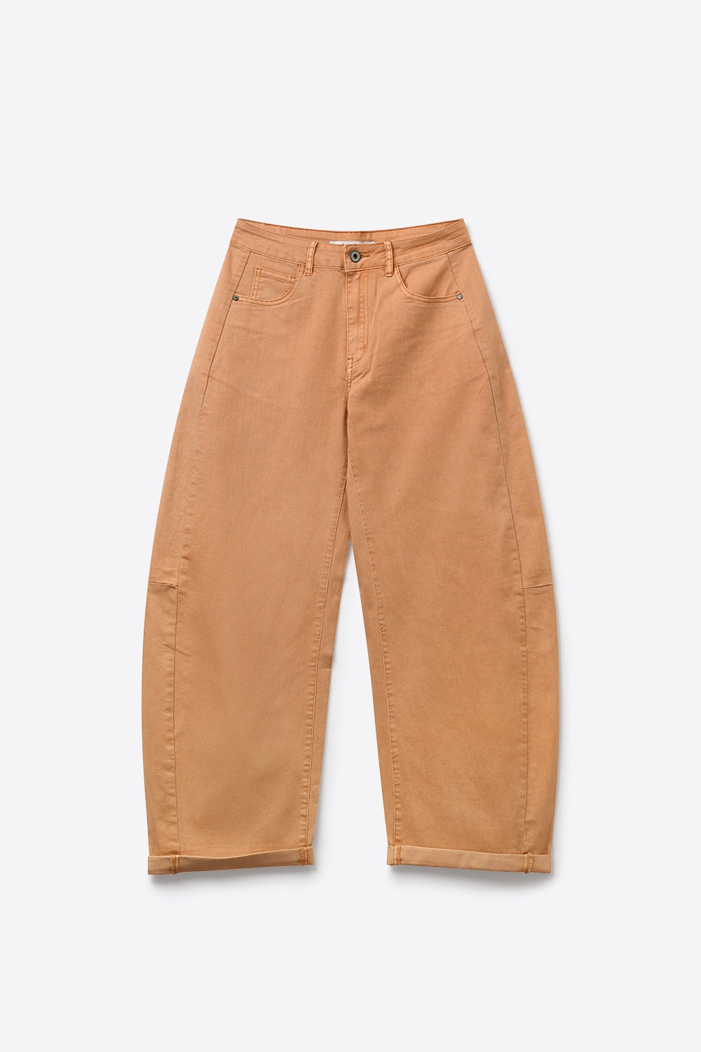 Orange Wide-Leg Barrel style Pants with Rolled Hems
