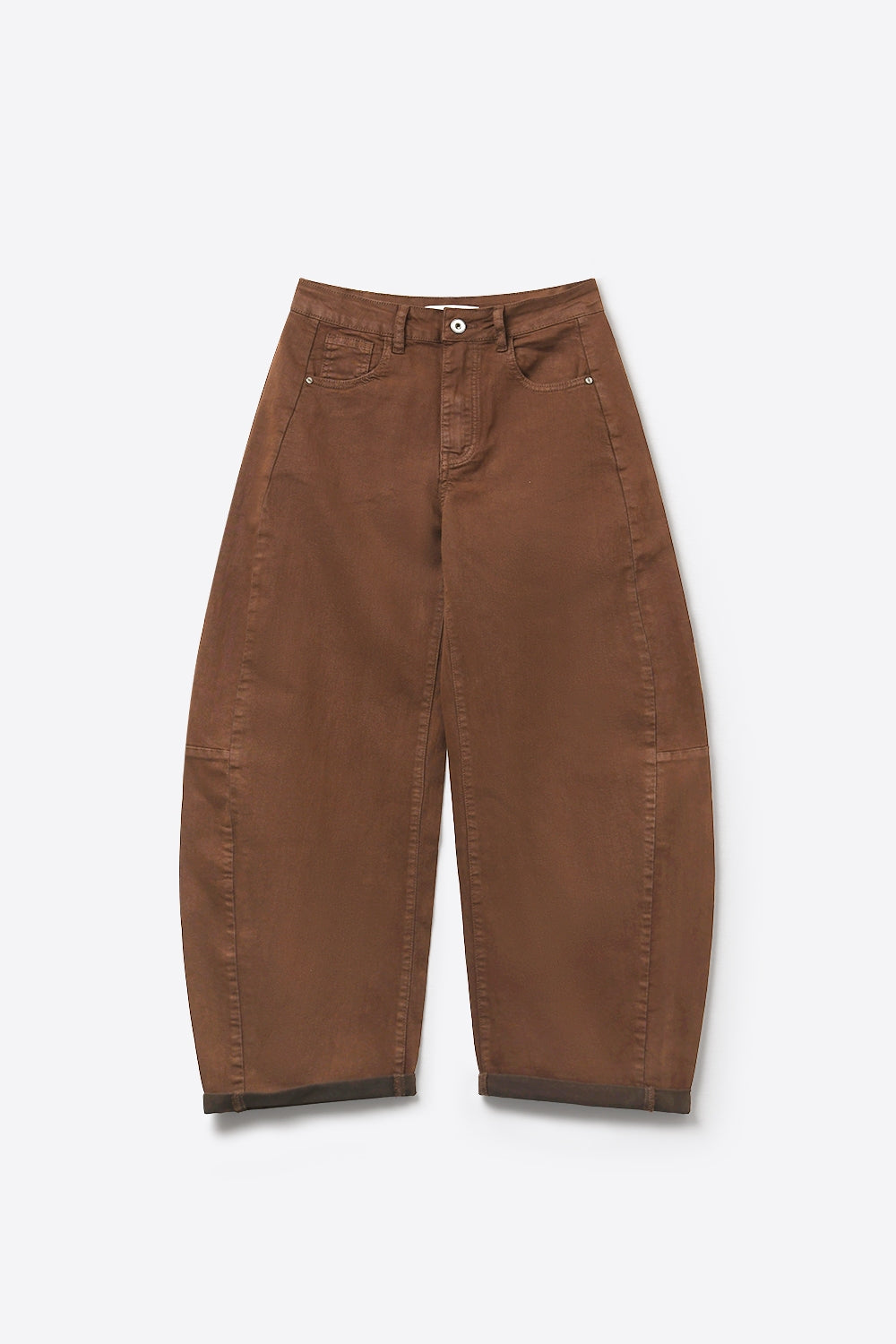 Brown Wide-Leg Barrel style Pants with Rolled Hems