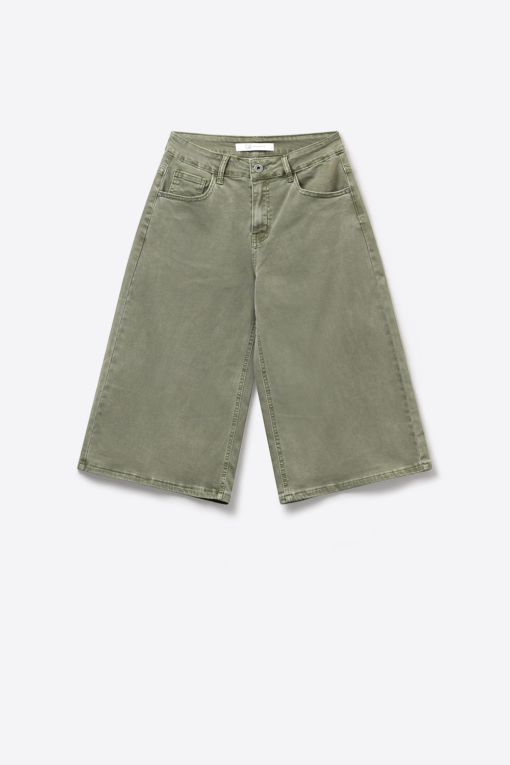 Olive Green Wide-Leg Cropped Denim bermuda Shorts