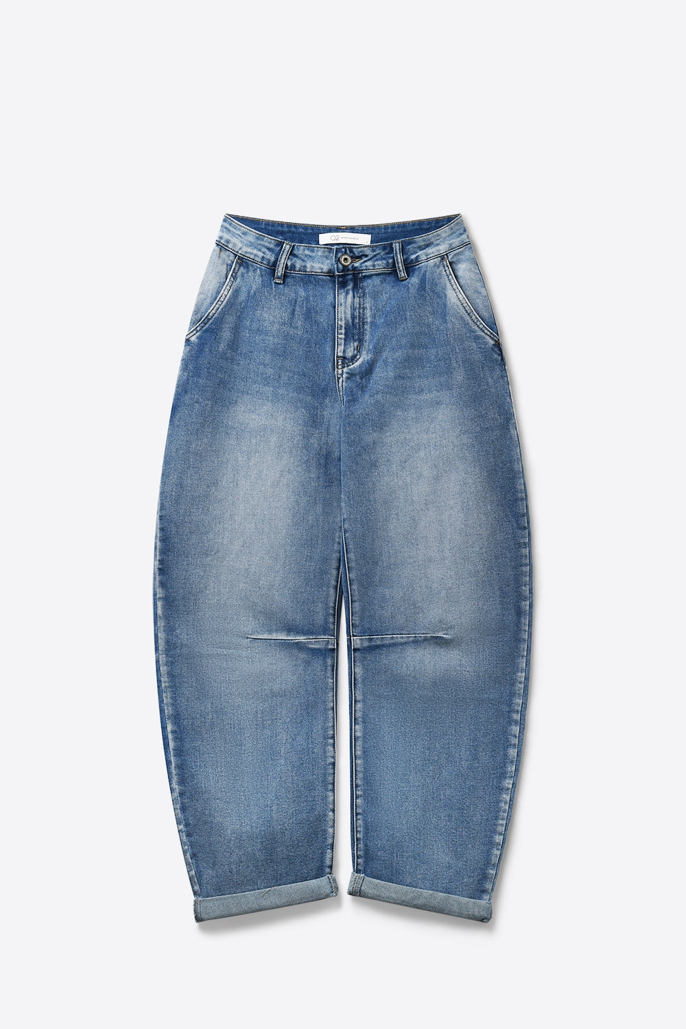 Light Wash Barrel Leg Jeans  With Knee Seam Detail