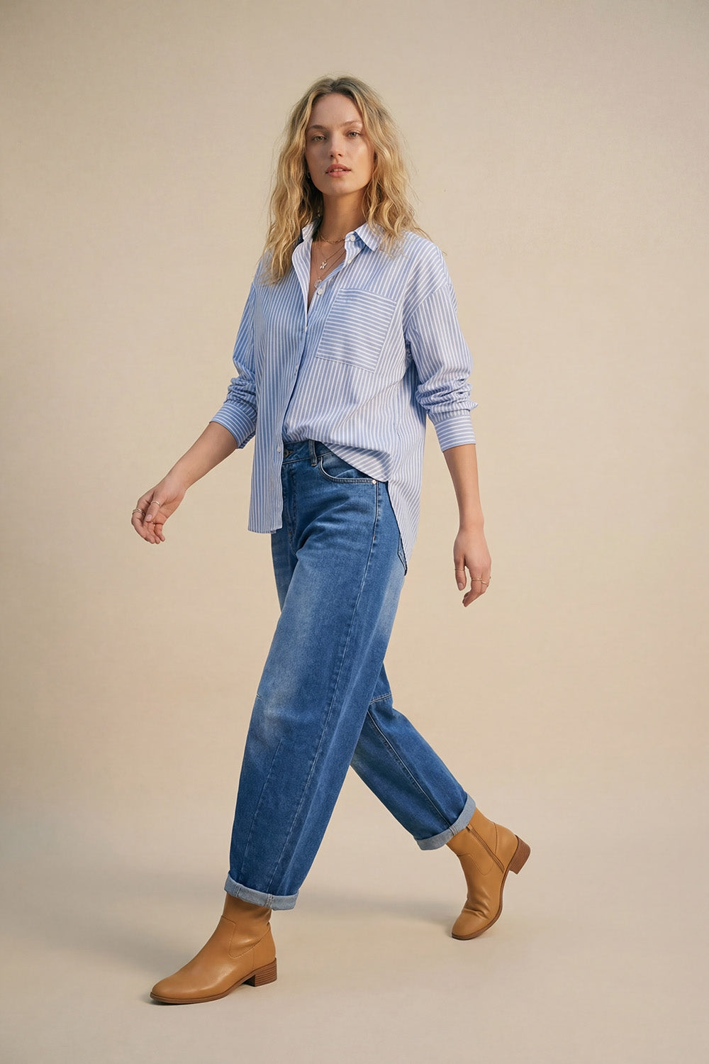 Light Blue Striped Relaxed Fit Button-Up Shirt