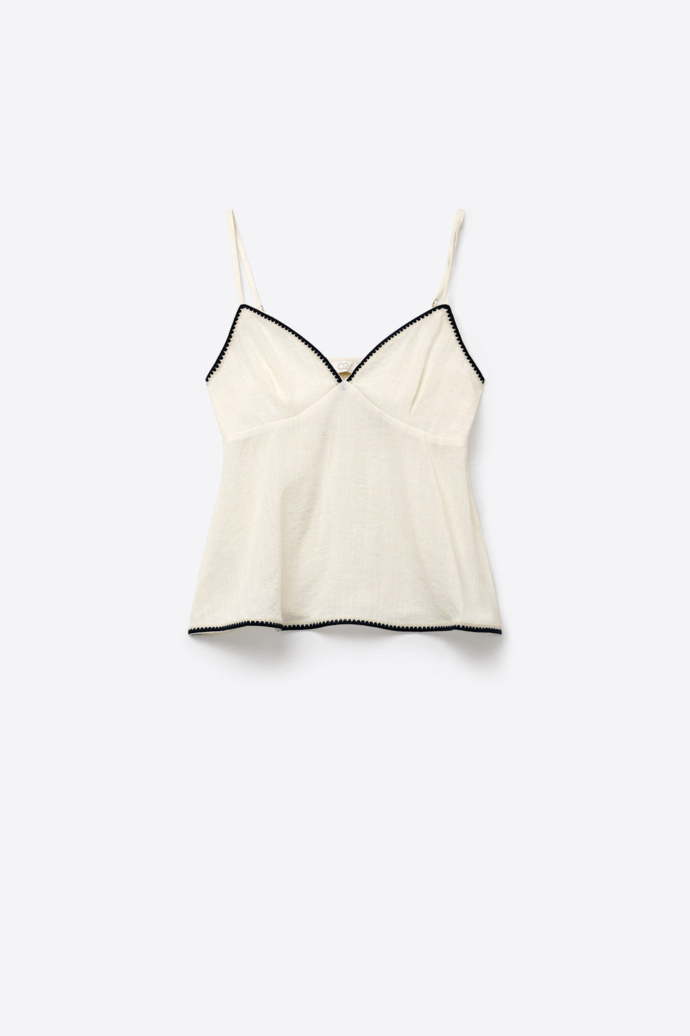 white Lightweight Cami with zig-zag navy Trim