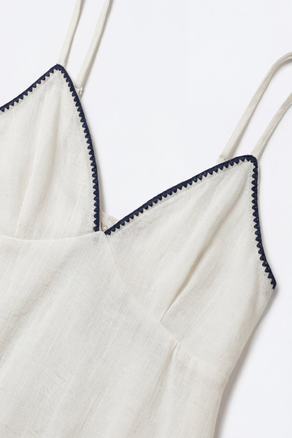 white Lightweight Cami with zig-zag navy Trim