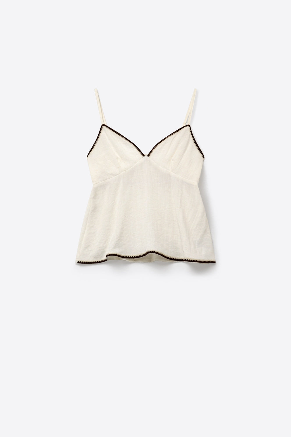 white Lightweight Cami with zig-zag brown Trim