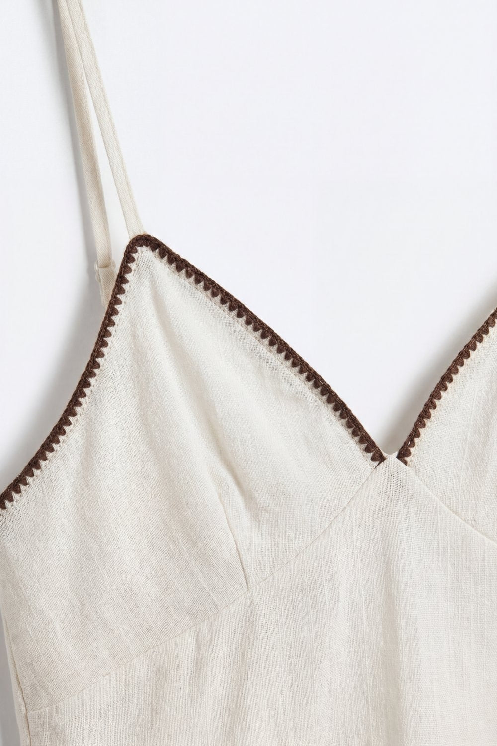 white Lightweight Cami with zig-zag brown Trim