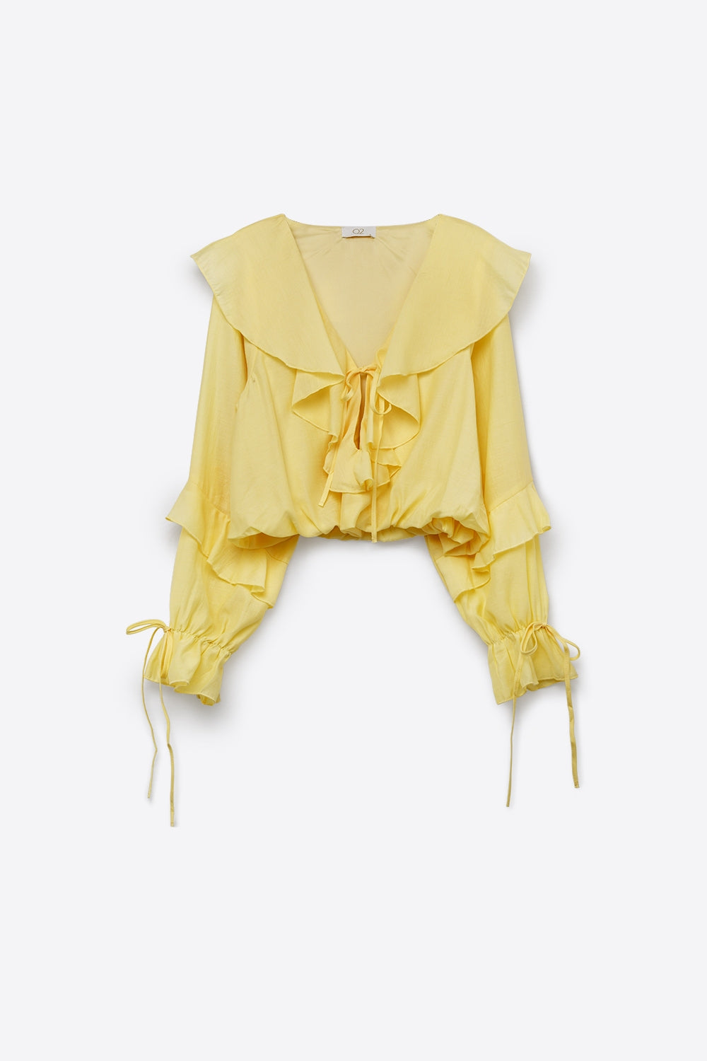 Yellow Ruffled Tie-Front Long Sleeve Blouse