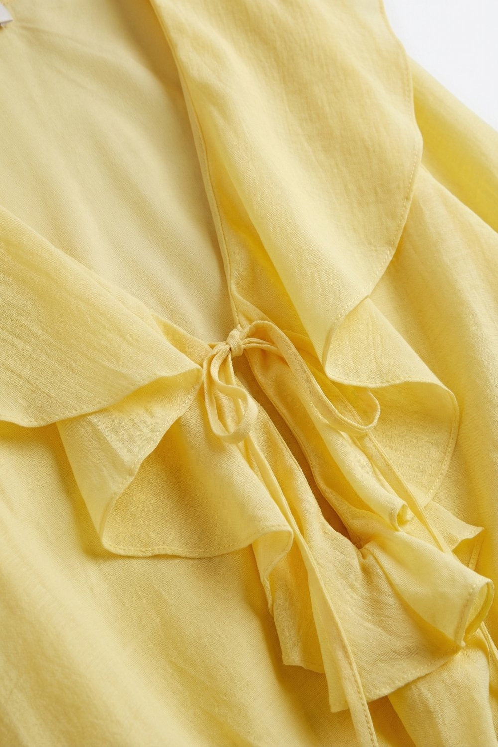 Yellow Ruffled Tie-Front Long Sleeve Blouse