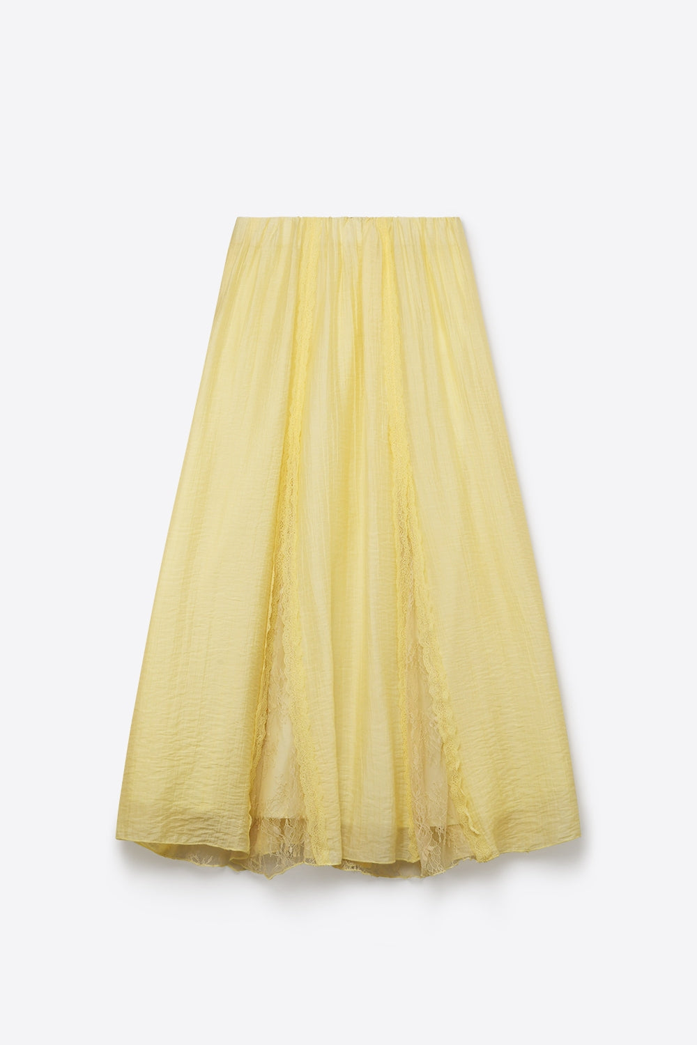 Yellow Sheer Textured A-Line maxi Skirt with lace insert