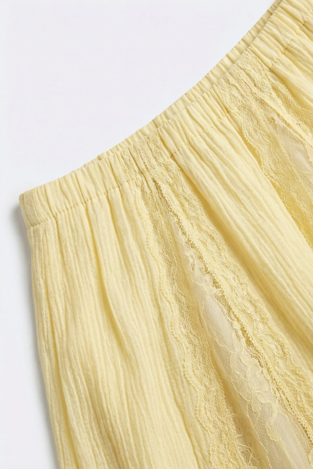 Yellow Sheer Textured A-Line maxi Skirt with lace insert