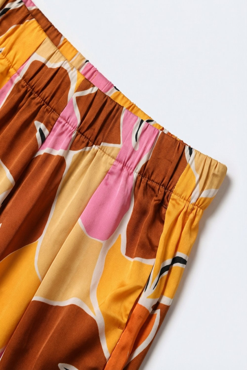 Tropical Print Wide Leg Pants in Warm orange tones