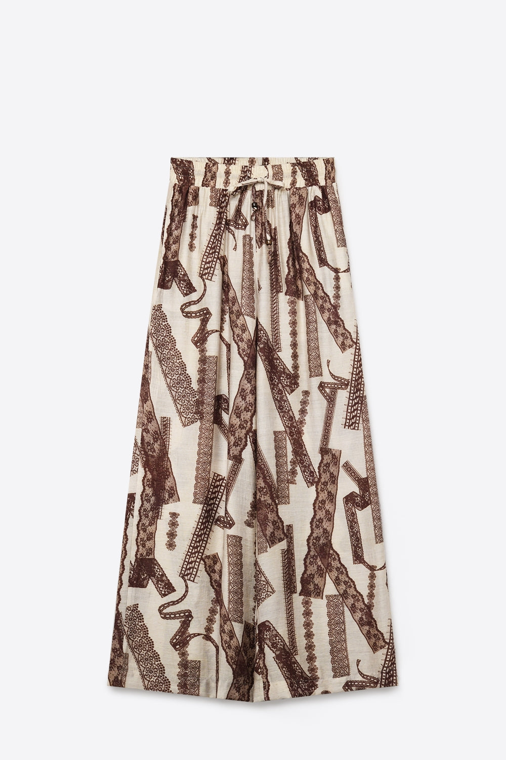 Cream and Brown Printed Wide-Leg Palazzo Pants with ankle lenght