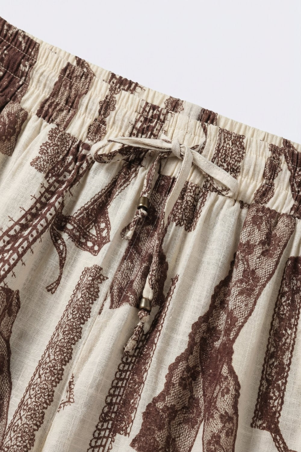 Cream and Brown Printed Wide-Leg Palazzo Pants with ankle lenght