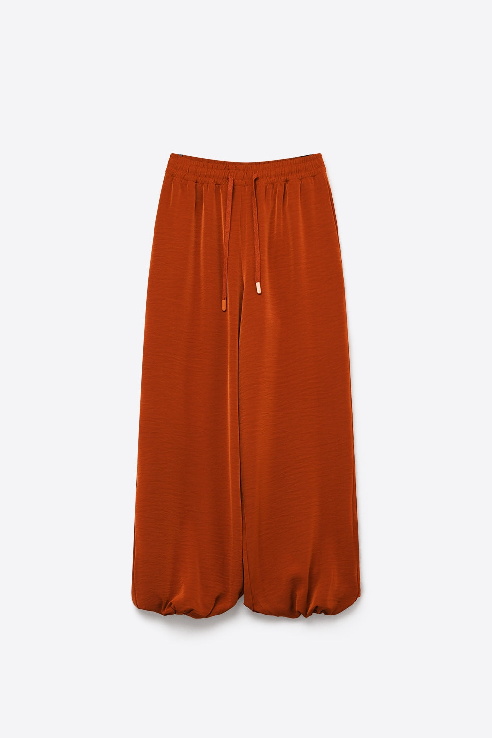terracotta Wide-Leg Drawstring Waist Casual Pants