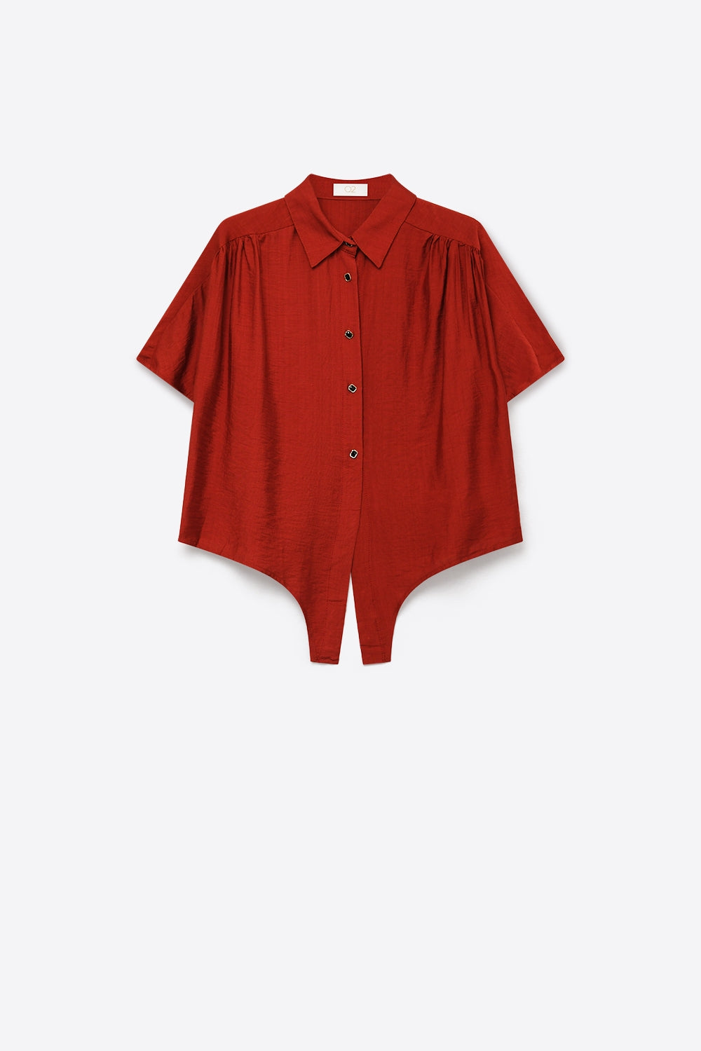 Button-down Short Sleeve Shirt with tie front hem in terracotta