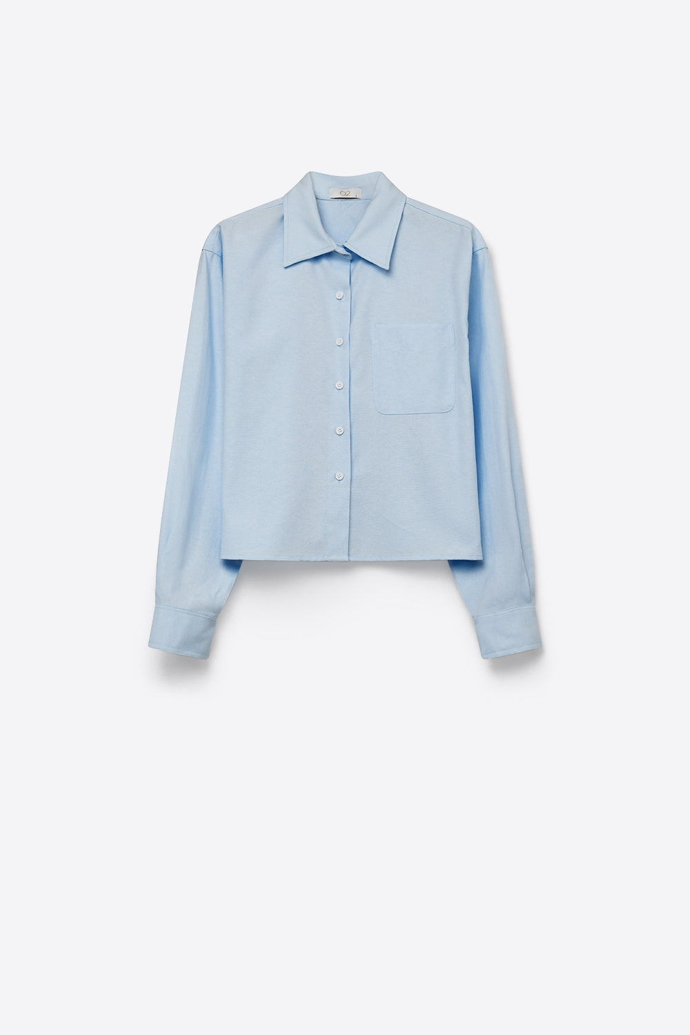 Light Blue Button-Front cropped Shirt in cotton fabric