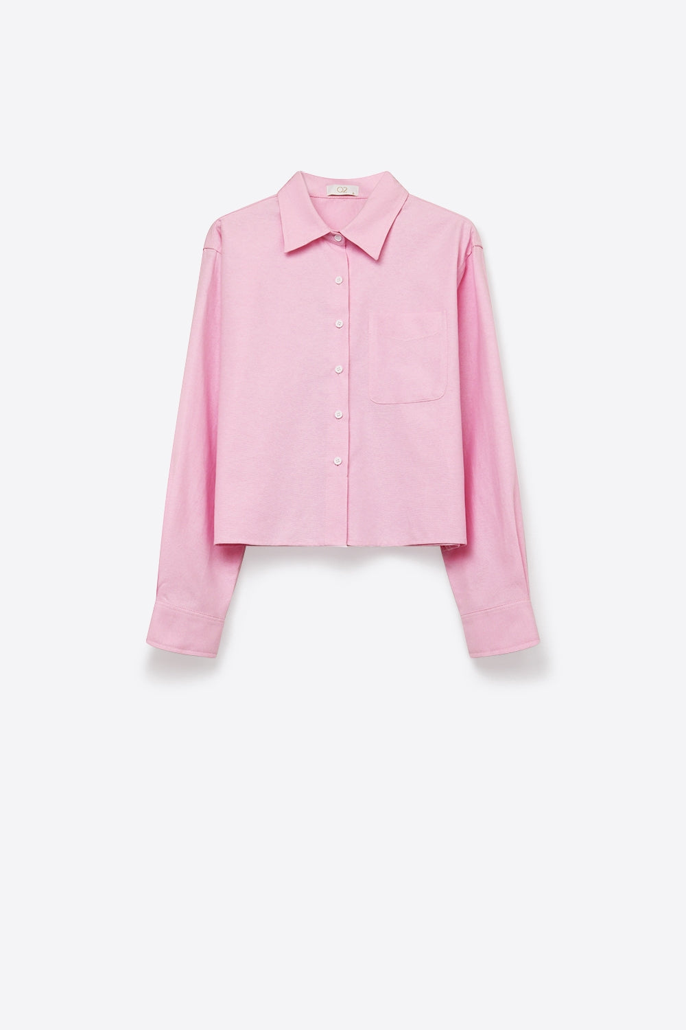 Pink Button-Up Cropped Shirt with Collar