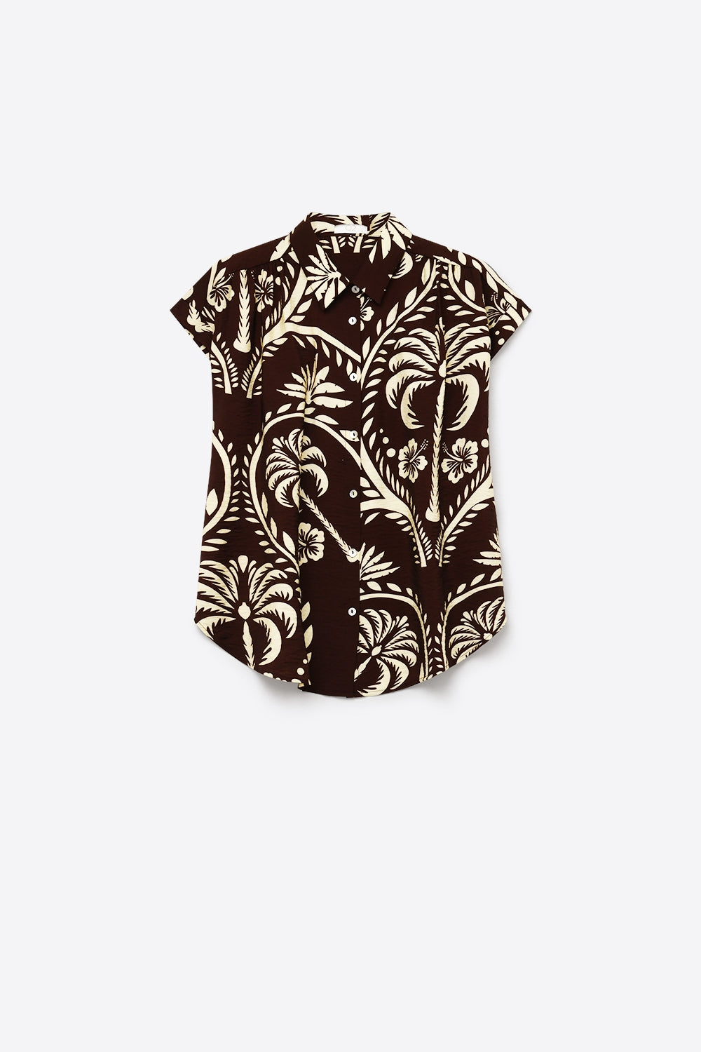 Brown Tropical Print Short Sleeve Button-Up shirt
