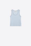 Light Blue Ribbed Knit Tank Top with Metallic Trim