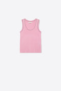 Pink Ribbed Knit Tank Top with metallic Contrast Trim