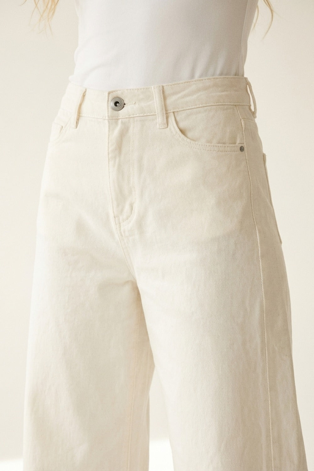 Extra Wide-Leg elastic Cotton Twill Pants in white color