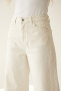 Extra Wide-Leg elastic Cotton Twill Pants in white color