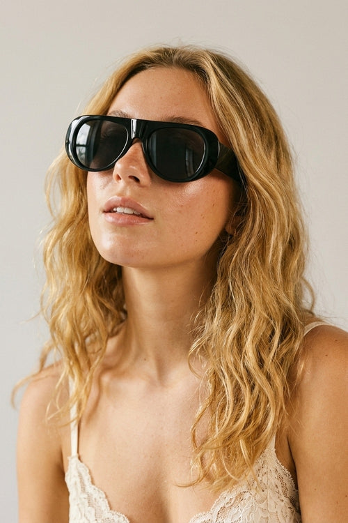 Black Oversized Aviator Sunglasses with Dark Lenses — view 1 of 3