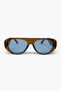 Brown Frame Blue Lens Oversize Sunglasses