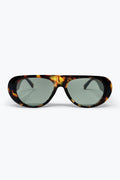 Tortoise Frame Wide Oval Sunglasses with Green Lens