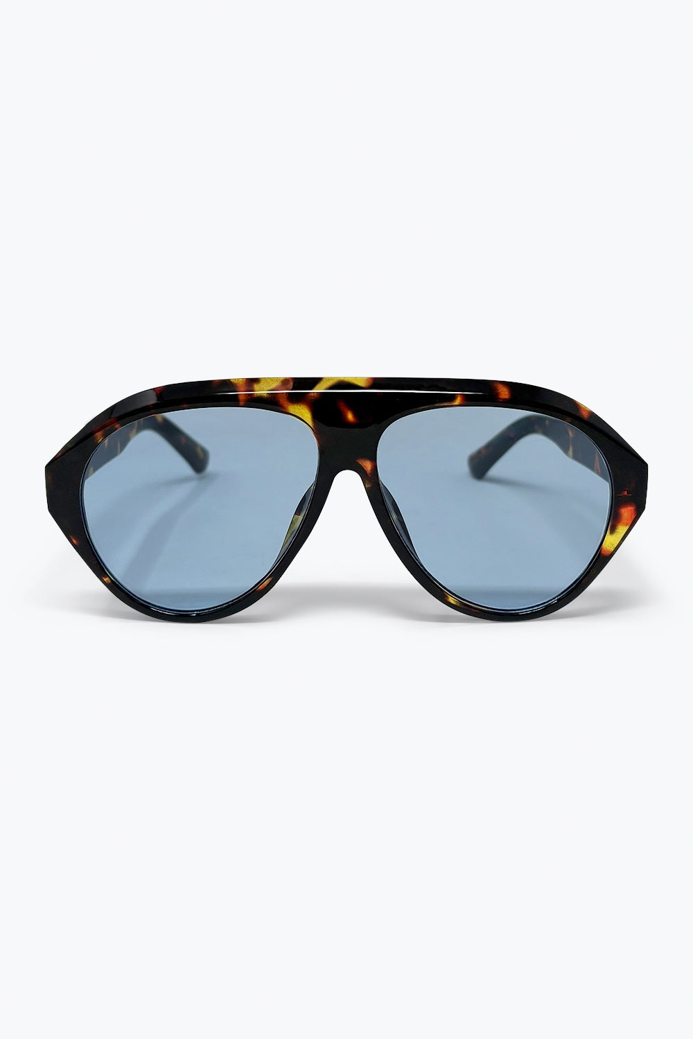 Tortoise Frame Blue Lens Oversized Sunglasses