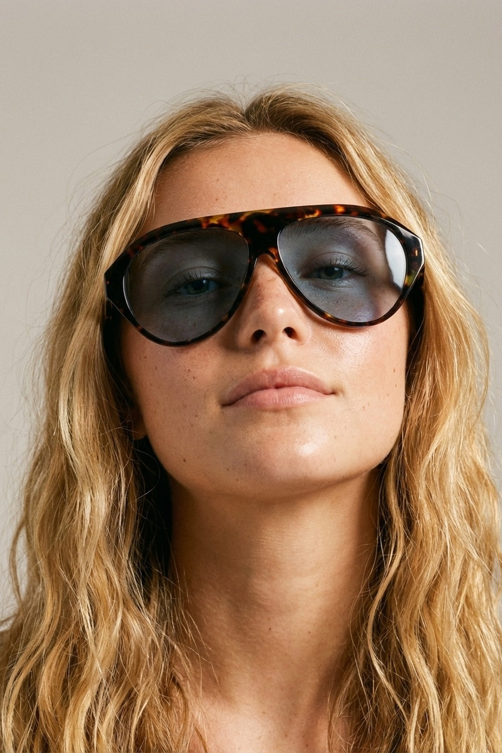 Tortoise Frame Blue Lens Oversized Sunglasses