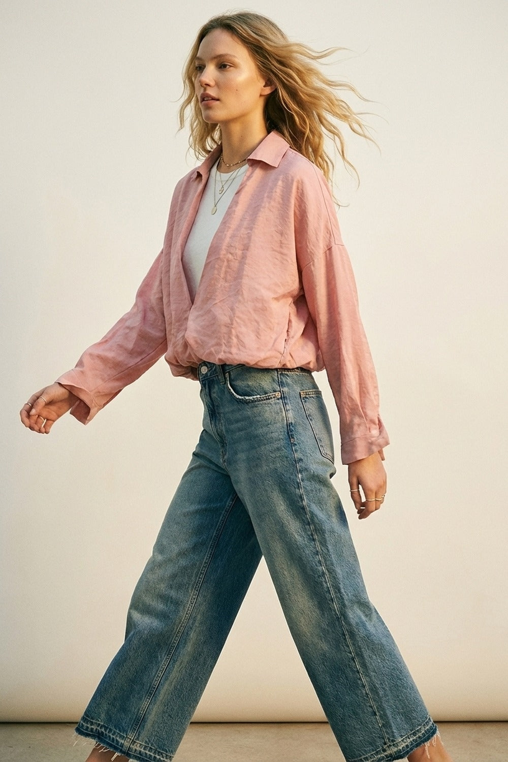 Pink Relaxed Fit Lightweight Textured Shirt and white t-shirt inside