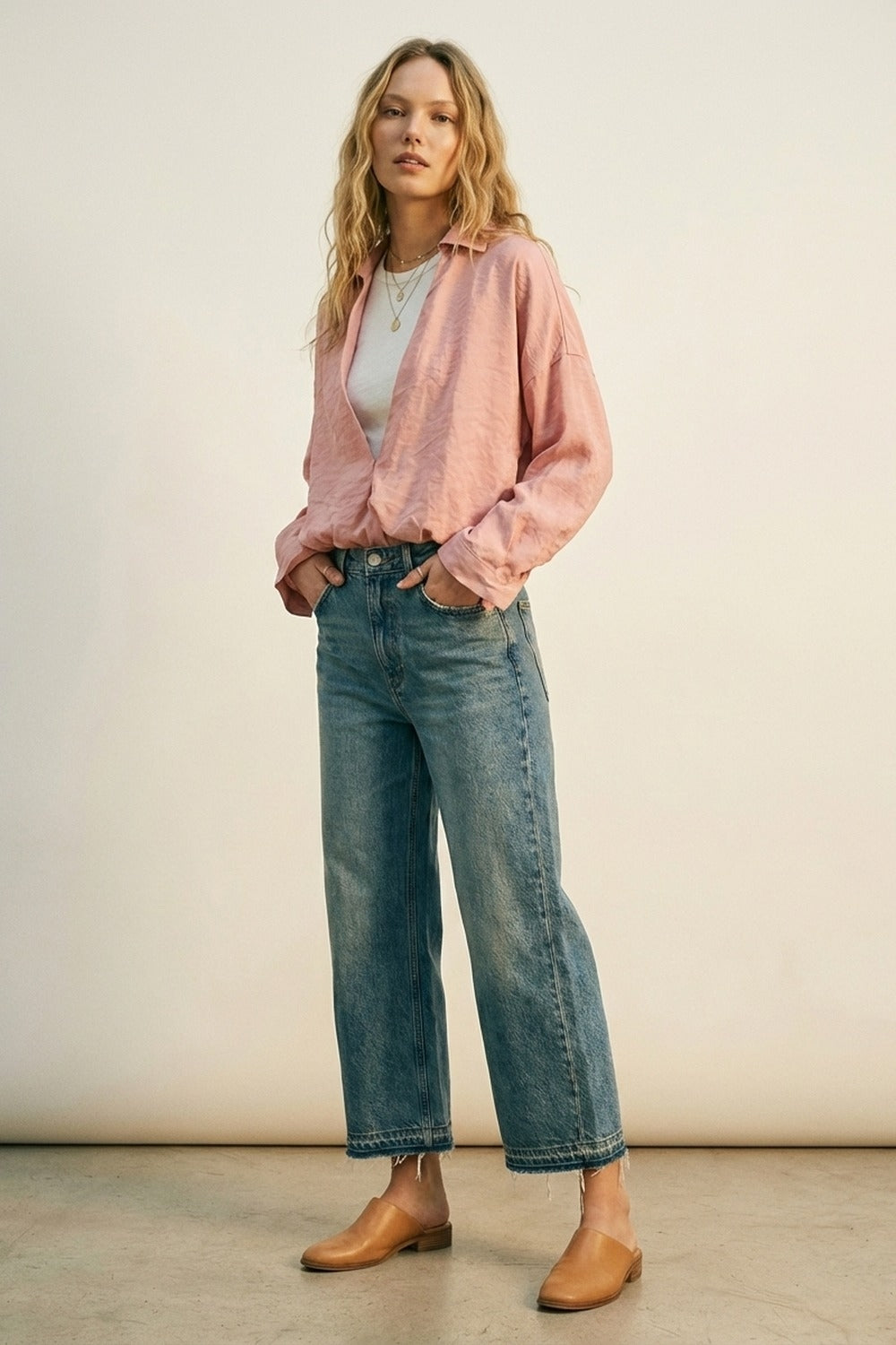Pink Relaxed Fit Lightweight Textured Shirt and white t-shirt inside