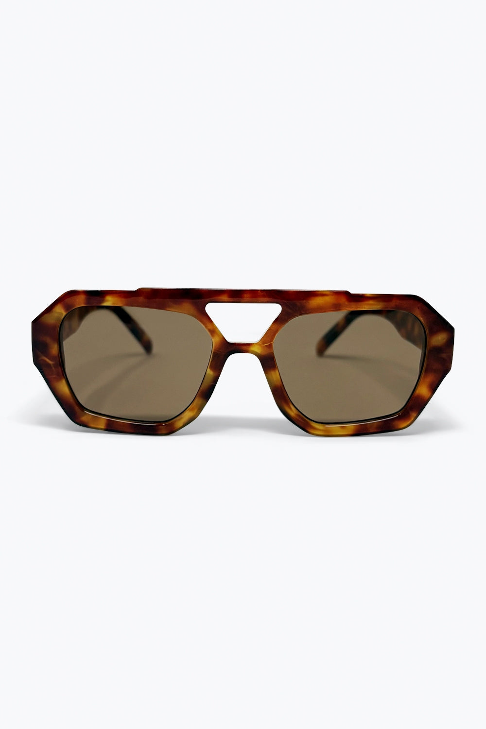 Tortoiseshell Brown Geometric Frame Sunglasses